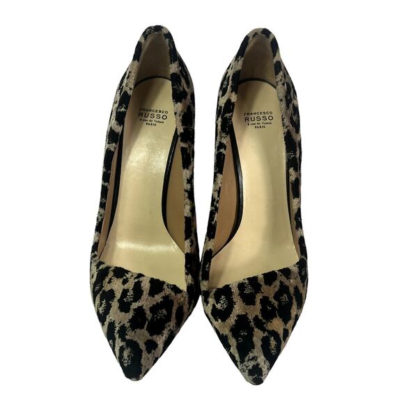 Francensco Russo Pumps Woman 11 Velvet Leopard Print Stiletto Heels Italy Made - Picture 1 of 16